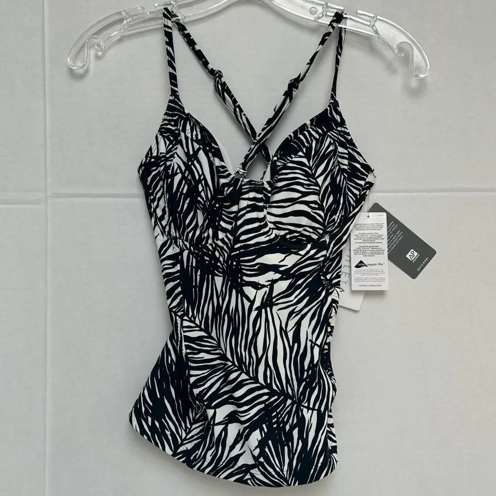 Athleta NWT Palms Kaimana Tankini Frond Black‎ & White size 32D/DD